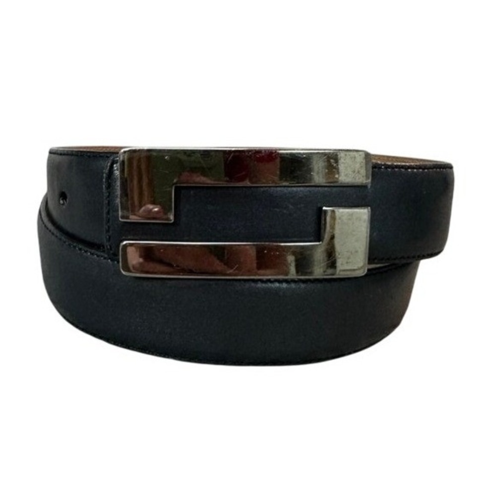 Mezlan Mens Black Leather Belt Silver Geometric Buckle Made in Spain Size 30